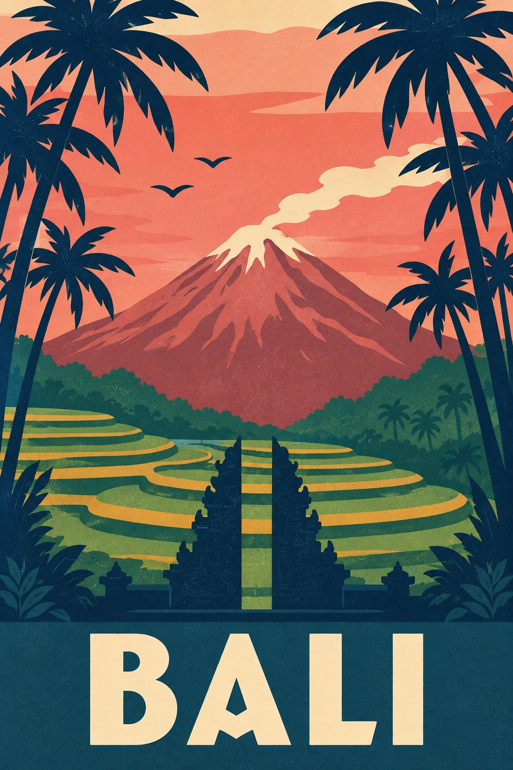 Bali Vintage Travel Poster, Retro Indonesia Wall Art Print