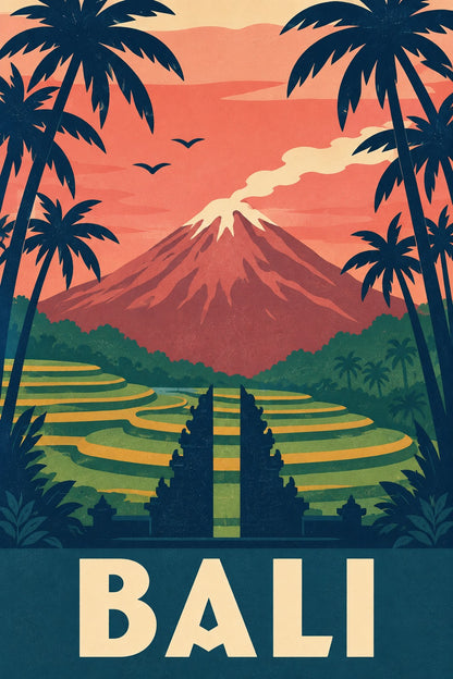 Bali Vintage Travel Poster, Retro Indonesia Wall Art Print