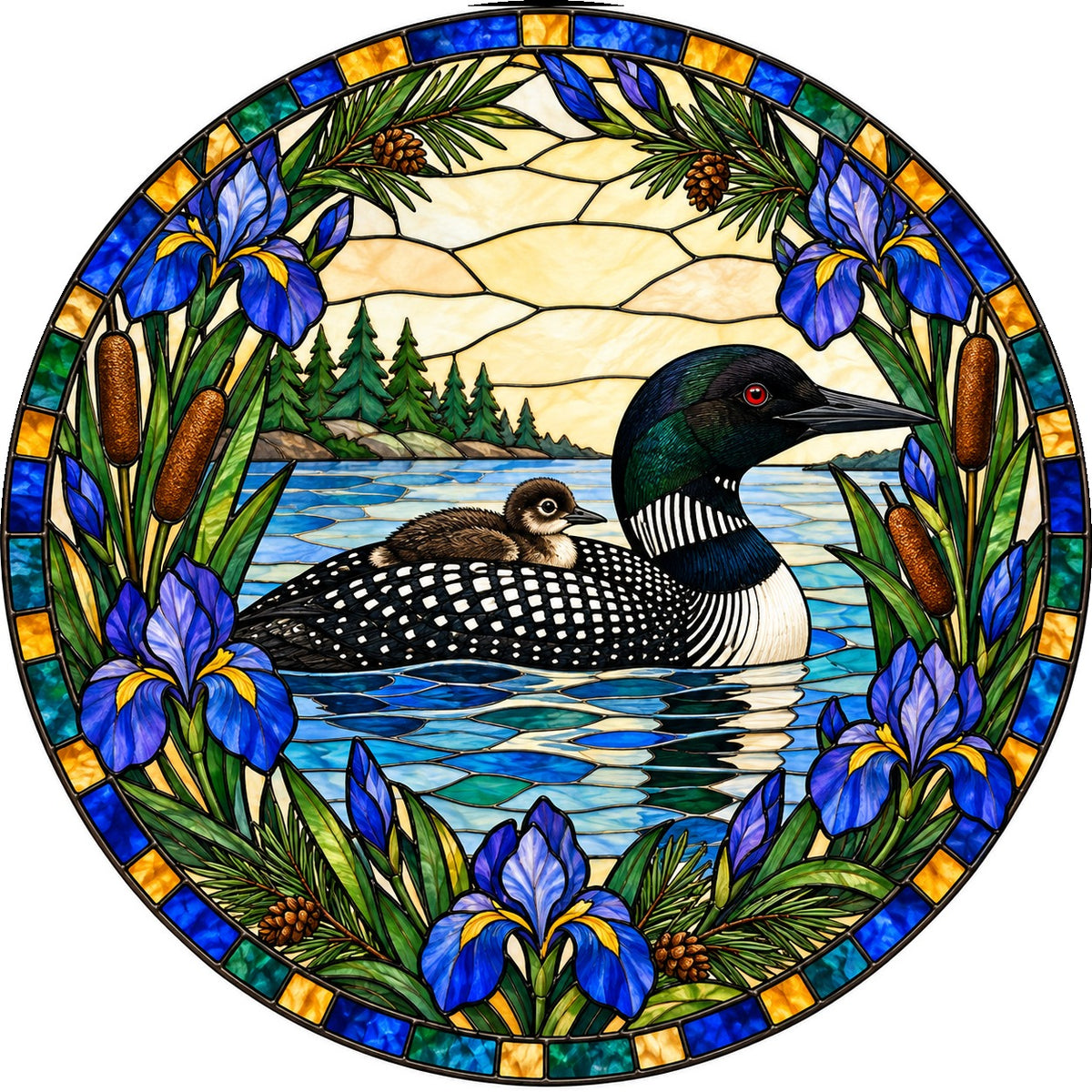 Northwoods Loon and Chick Suncatcher Hanging Glass Window Ornament
