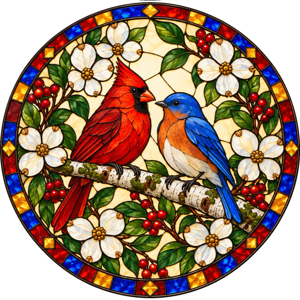 Songbird Harmony Stained Glass Suncatcher Window Hanging Ornament