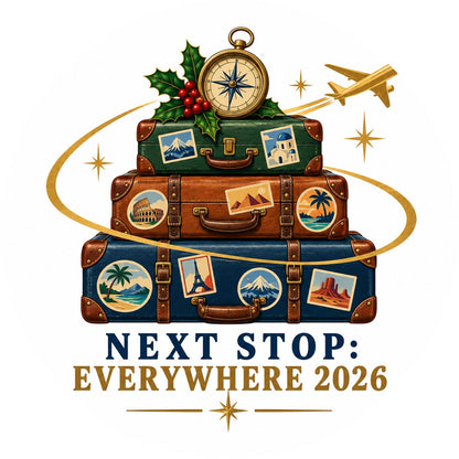 Next Stop Everywhere Luggage Badge Ceramic Christmas Ornament