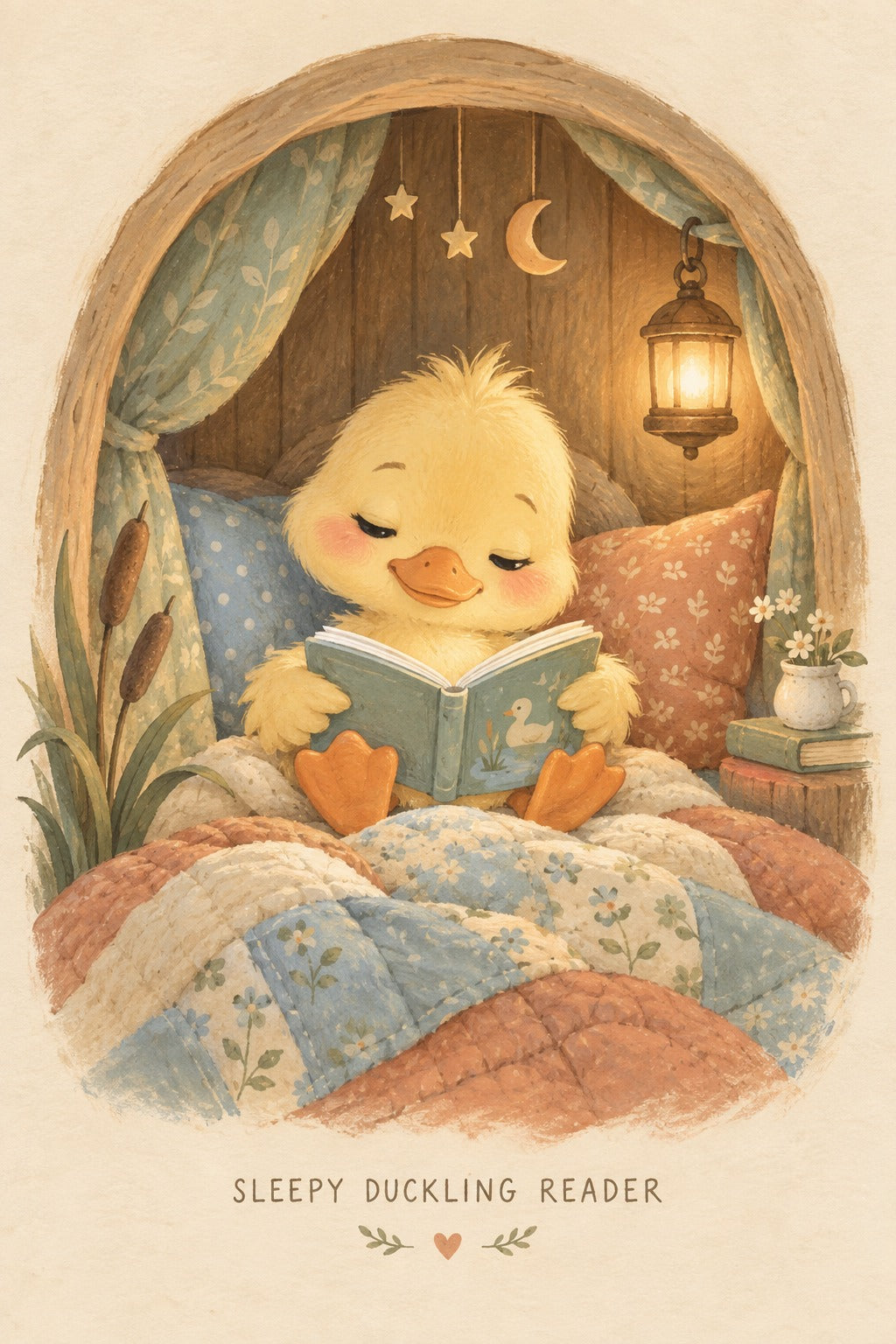 Sleepy Duckling Storytime Art Poster for Nursery