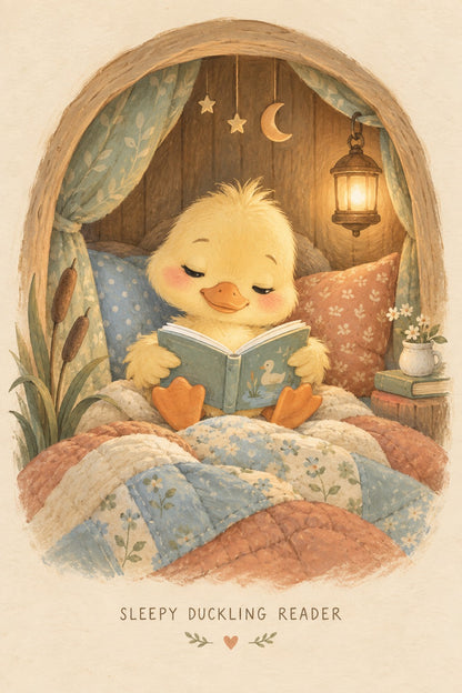 Sleepy Duckling Storytime Art Poster for Nursery