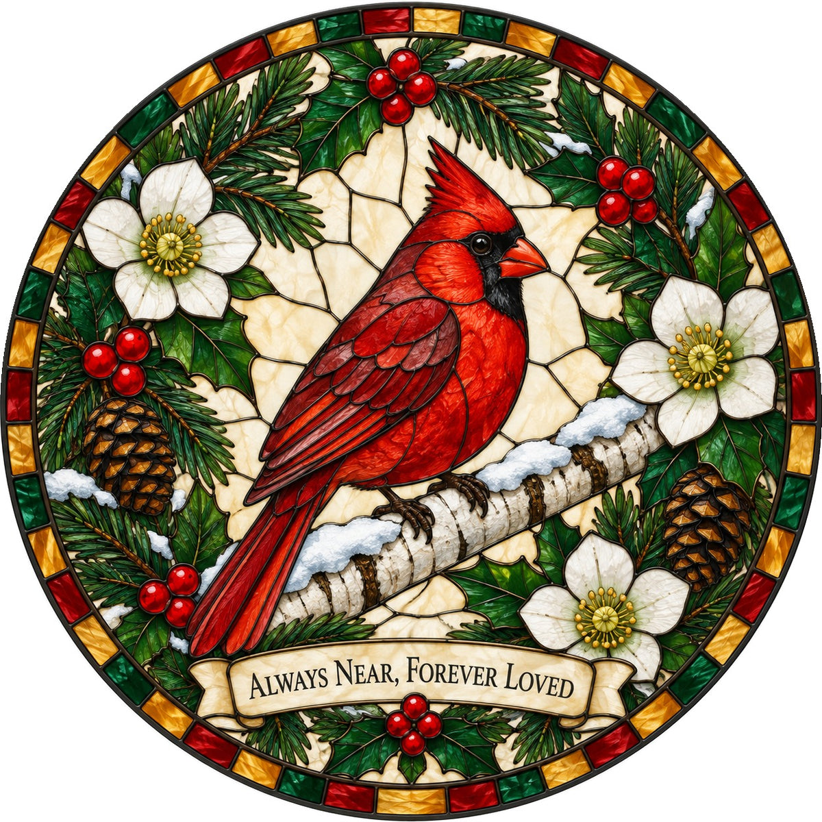 Winter Cardinal Memorial Suncatcher Glass Window Hanging Ornament