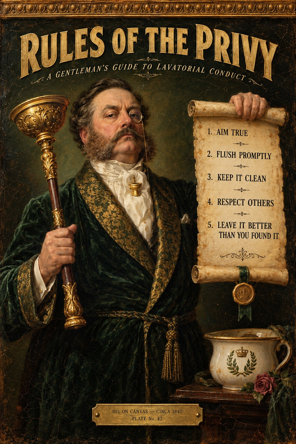 Rules of the Privy Victorian Bathroom Humor Oil Painting Poster