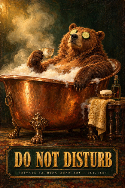 Funny Victorian Bear Bathtub Art Poster, Moody Bathroom Wall Decor