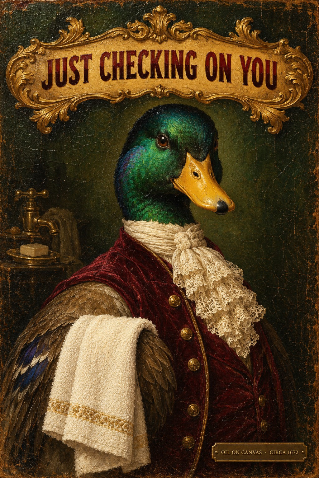 Aristocratic Duck Bathroom Attendant Funny Wall Art Poster