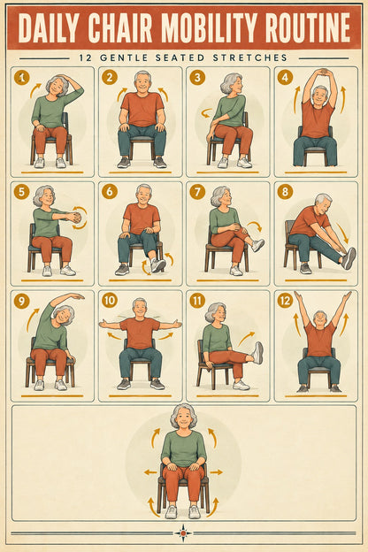 Daily Chair Mobility Routine Poster, Seated Senior Exercise Chart