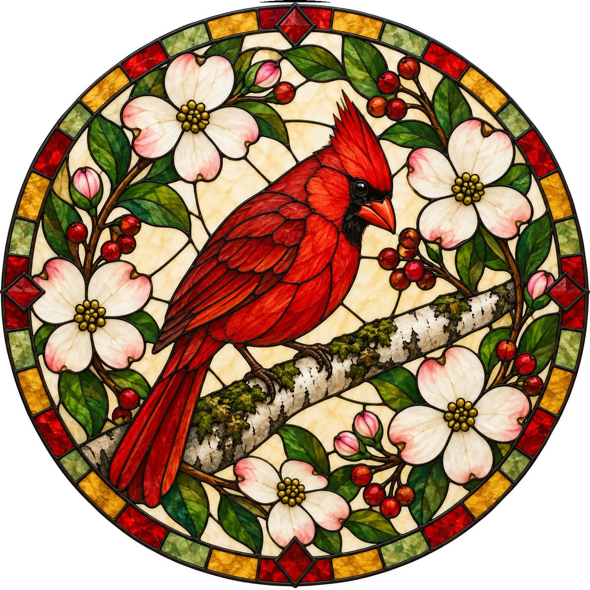 Crimson Cardinal Glass Suncatcher Window Hanging Ornament