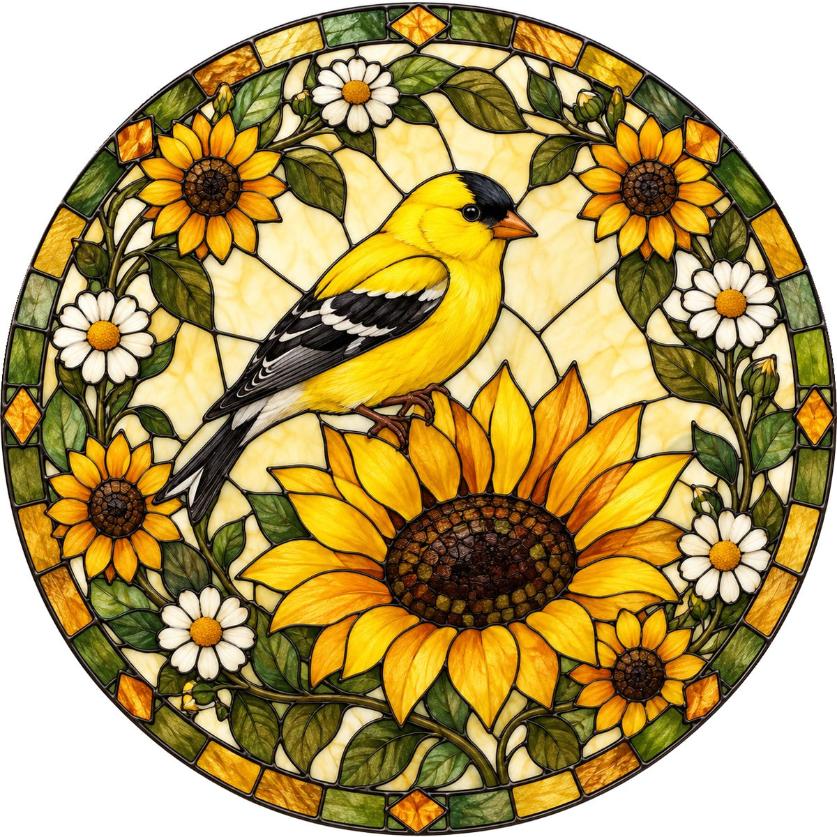 Goldfinch and Sunflower Glass Suncatcher Window Ornament