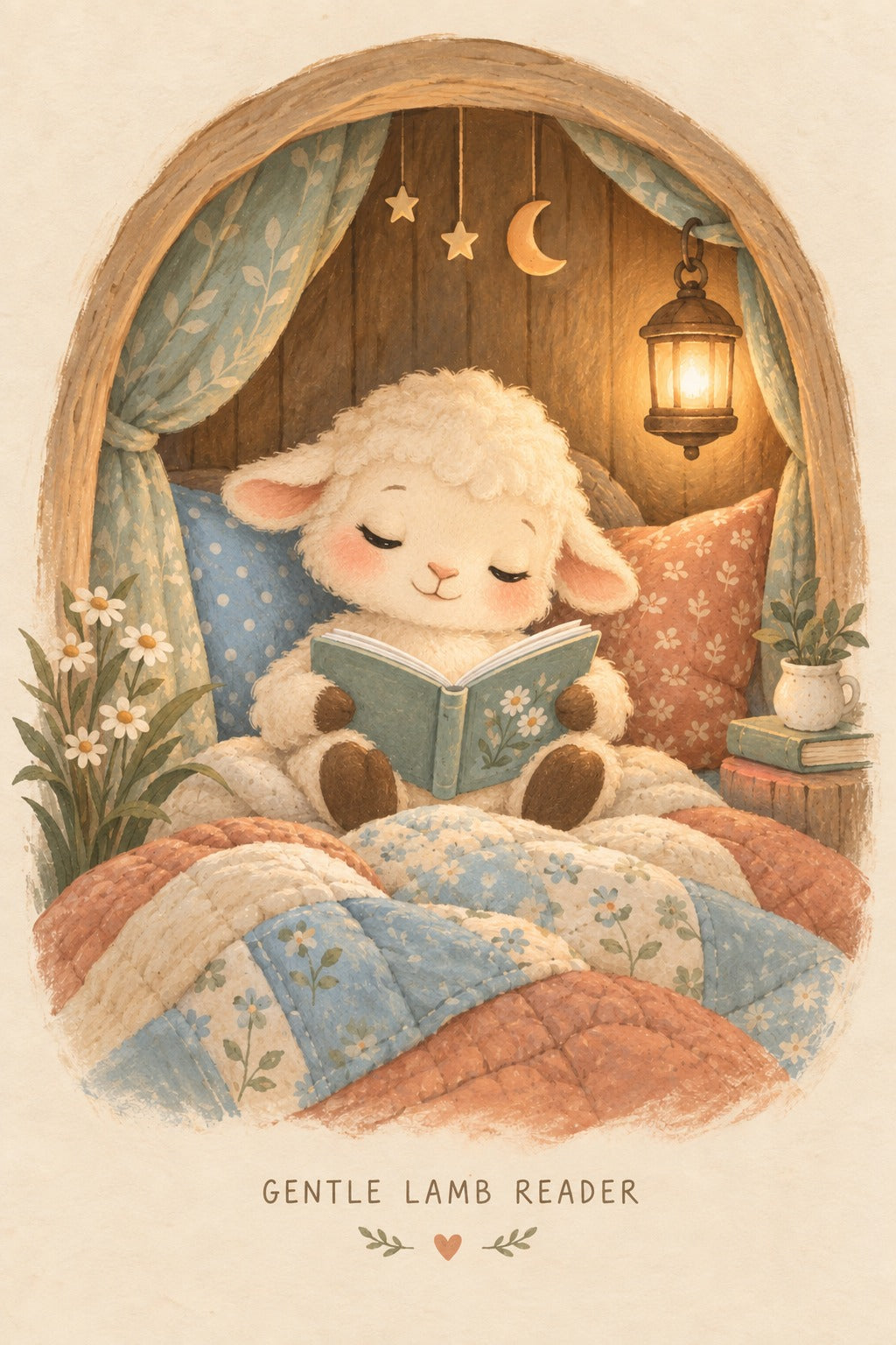 Gentle Lamb Reader Bedtime Nursery Art Poster