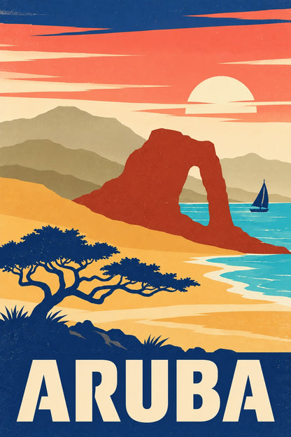 Aruba Vintage Travel Poster Retro Island Beach Wall Art