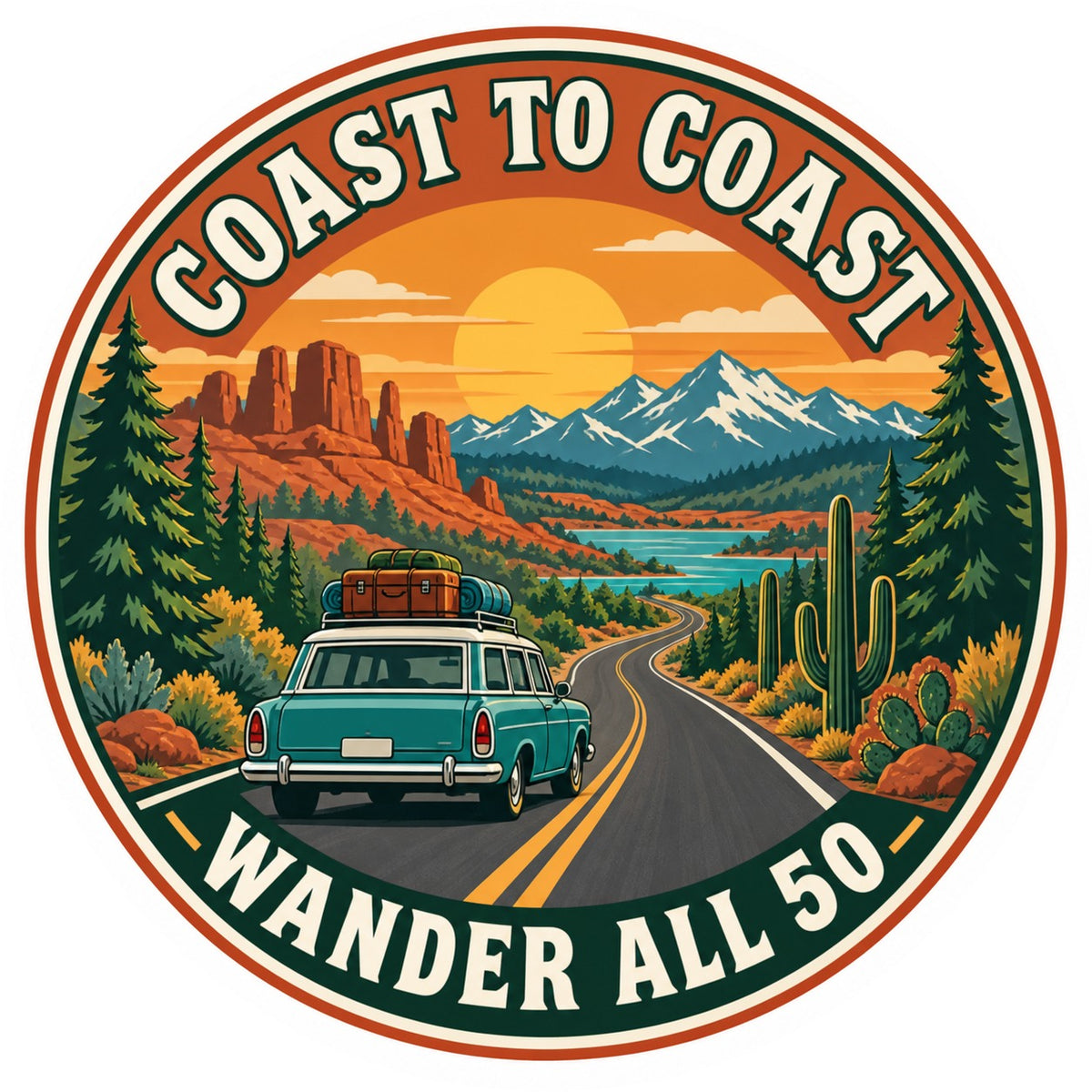 Coast to Coast National Highway Road Trip Travel Ceramic Christmas Ornament
