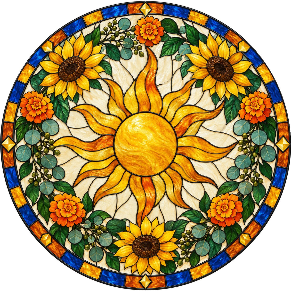 Bohemian Radiant Sunburst Stained Glass Suncatcher Ornament Window Art