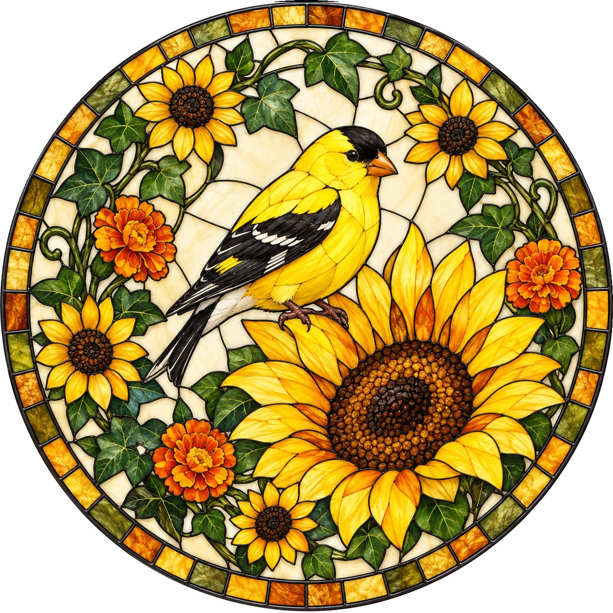 Golden Finch Sunflower Suncatcher Window Hanging Ornament