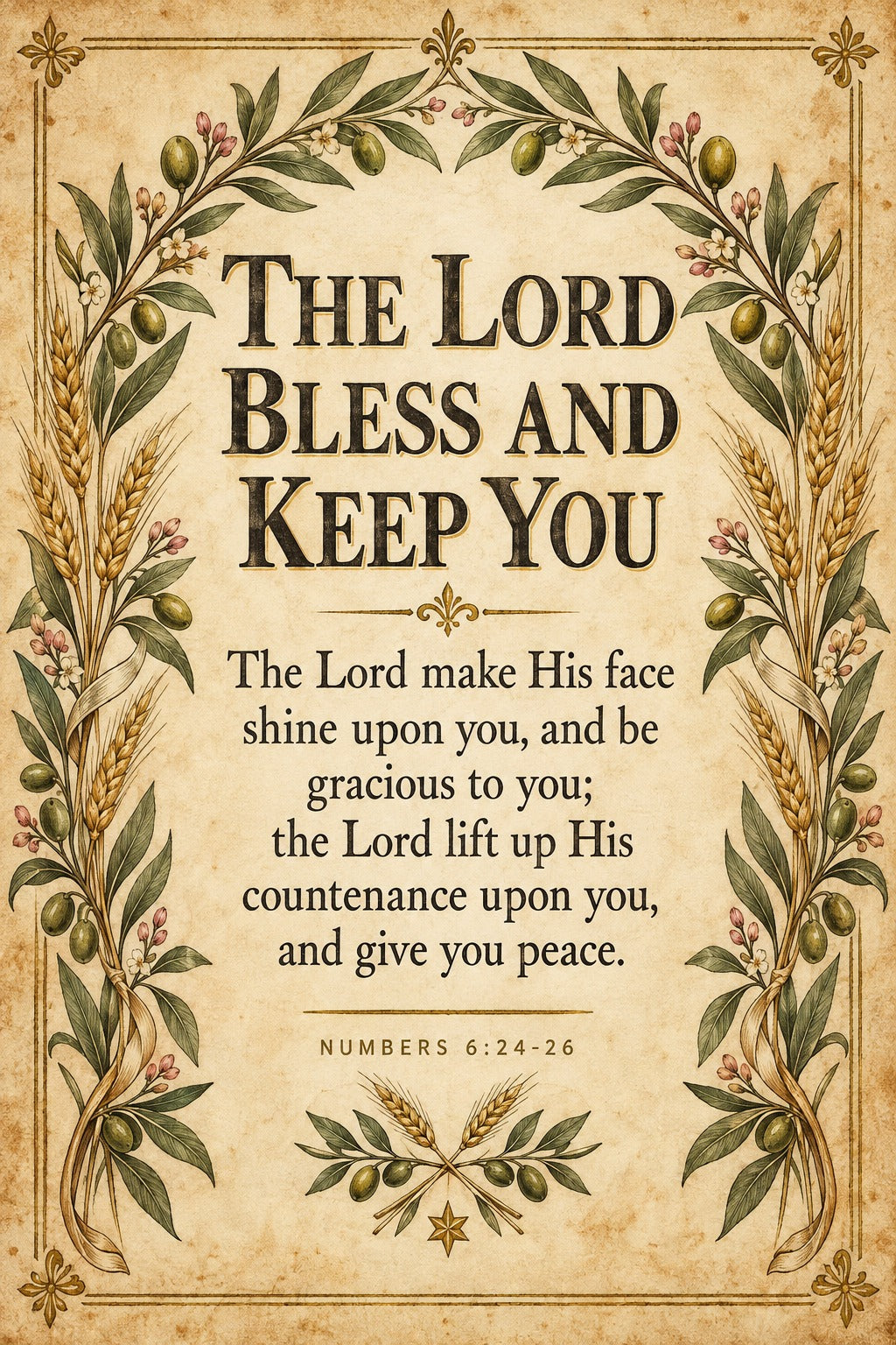 Aaronic Blessing Scripture Art Poster, The Lord Bless and Keep You