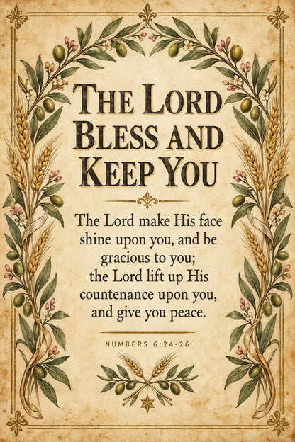 Aaronic Blessing Scripture Art Poster, The Lord Bless and Keep You