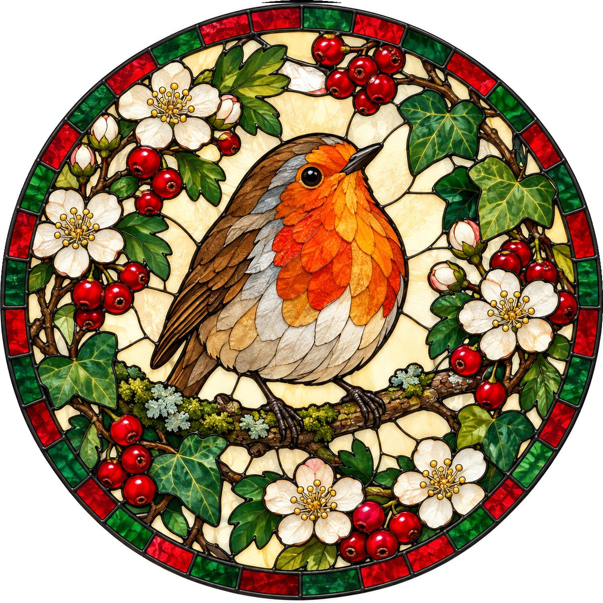 Garden Visitor Robin Stained Glass Suncatcher Hanging Ornament