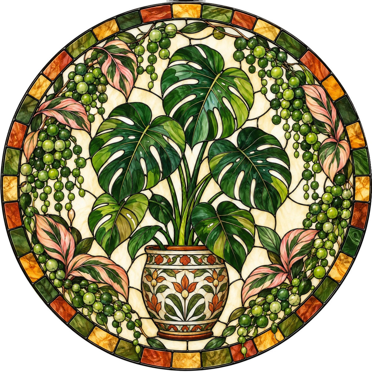 Emerald Monstera Oasis Suncatcher Window Hanging Ornament