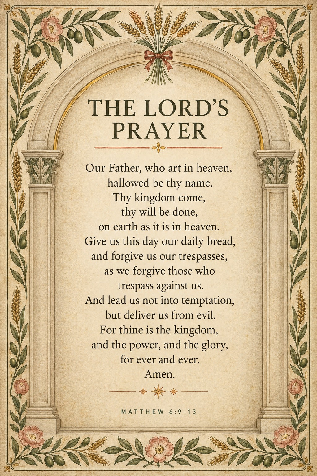 Minimalist Lords Prayer Arch Poster, Christian Dining Wall Art