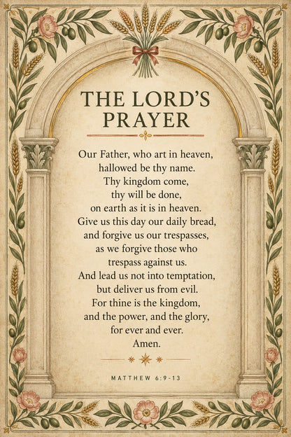 Minimalist Lords Prayer Arch Poster, Christian Dining Wall Art
