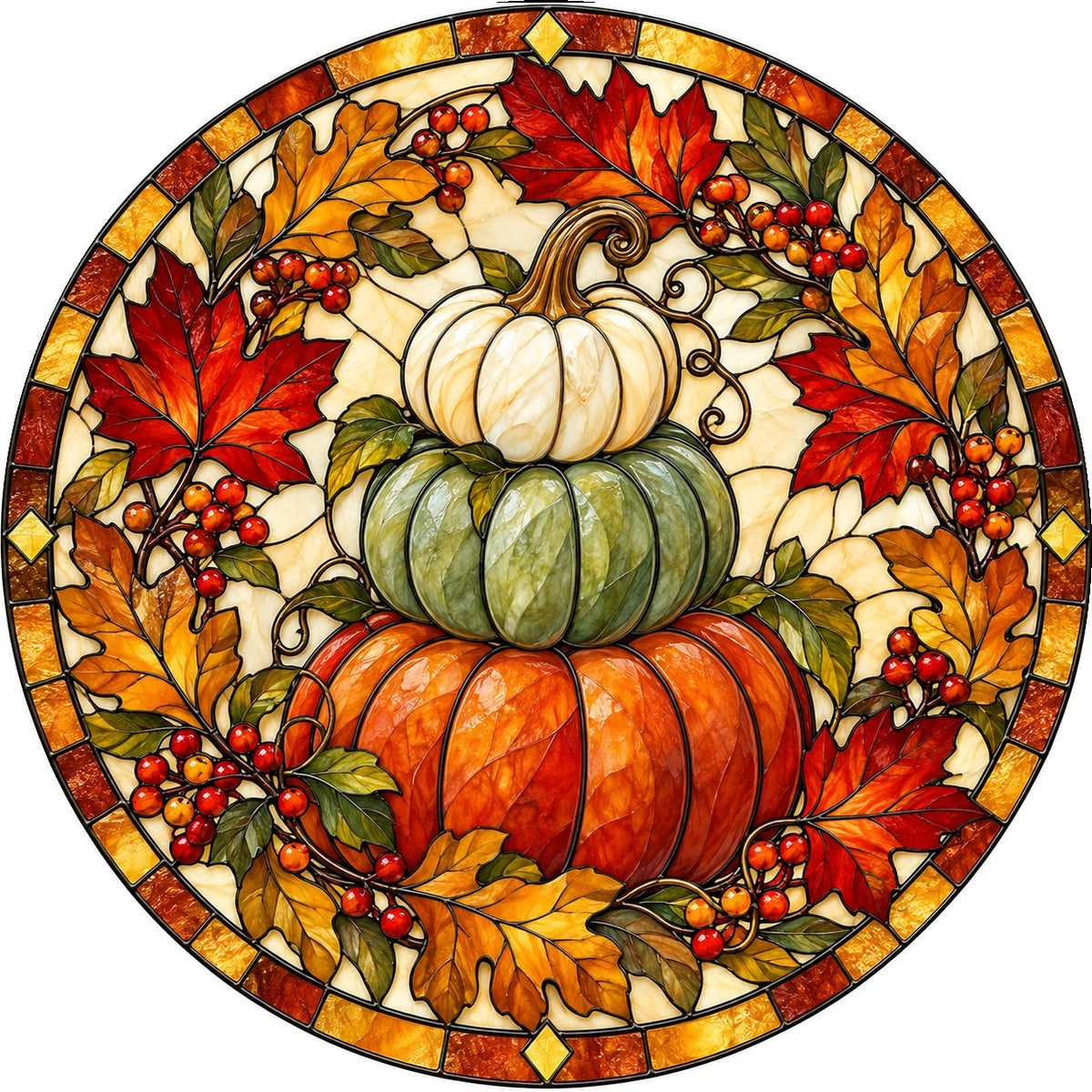 Stacked Heirloom Harvest Pumpkins Suncatcher, Autumn Glass Ornament