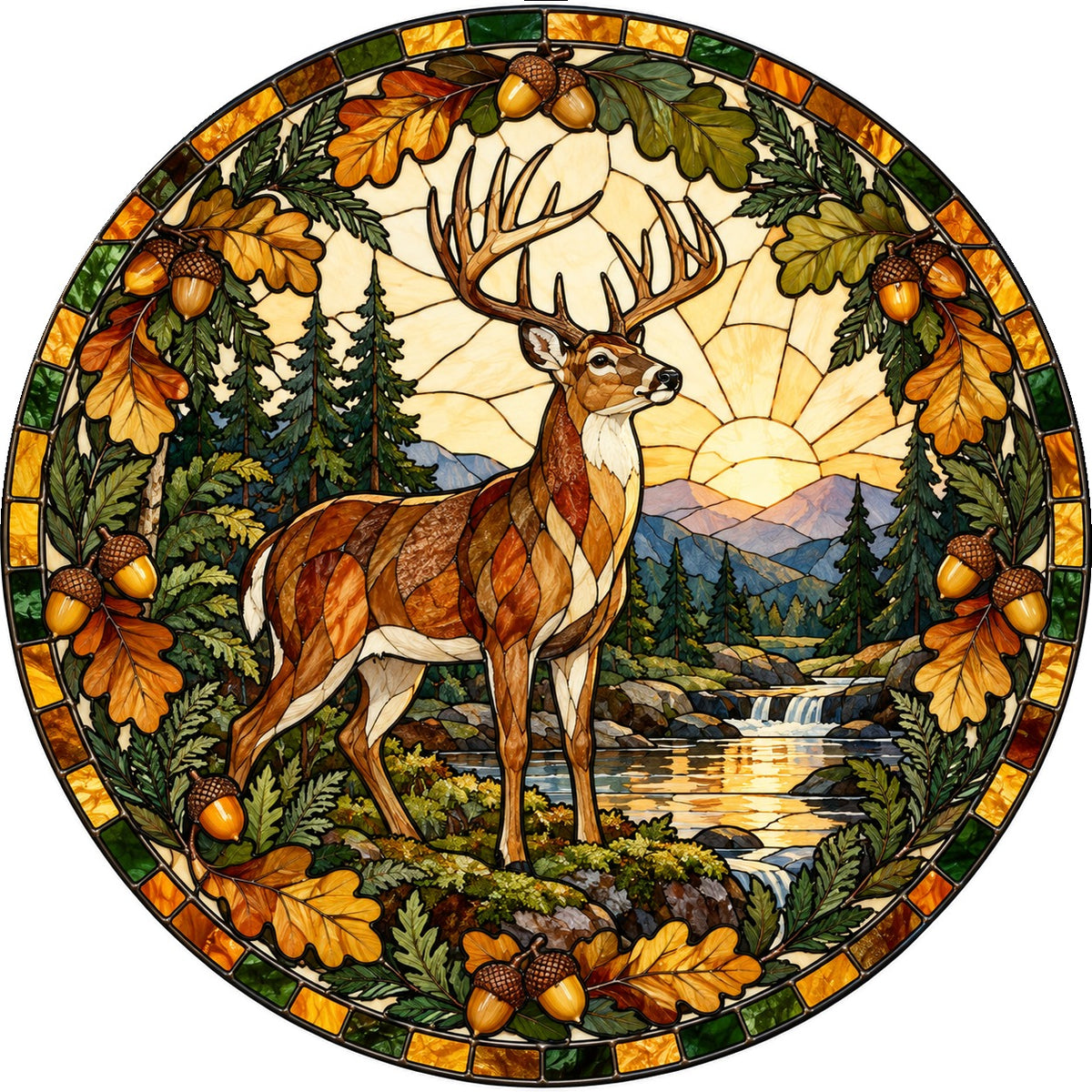 Golden Dawn Woodland Stag Suncatcher, Forest Wildlife Glass Ornament