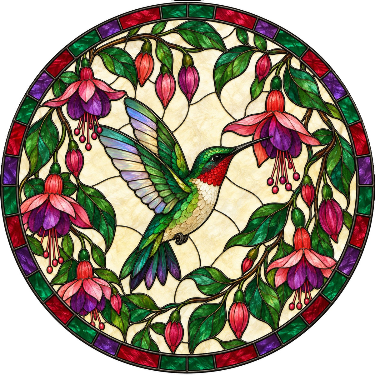 Ruby Hummingbird Glass Suncatcher Window Hanging Ornament