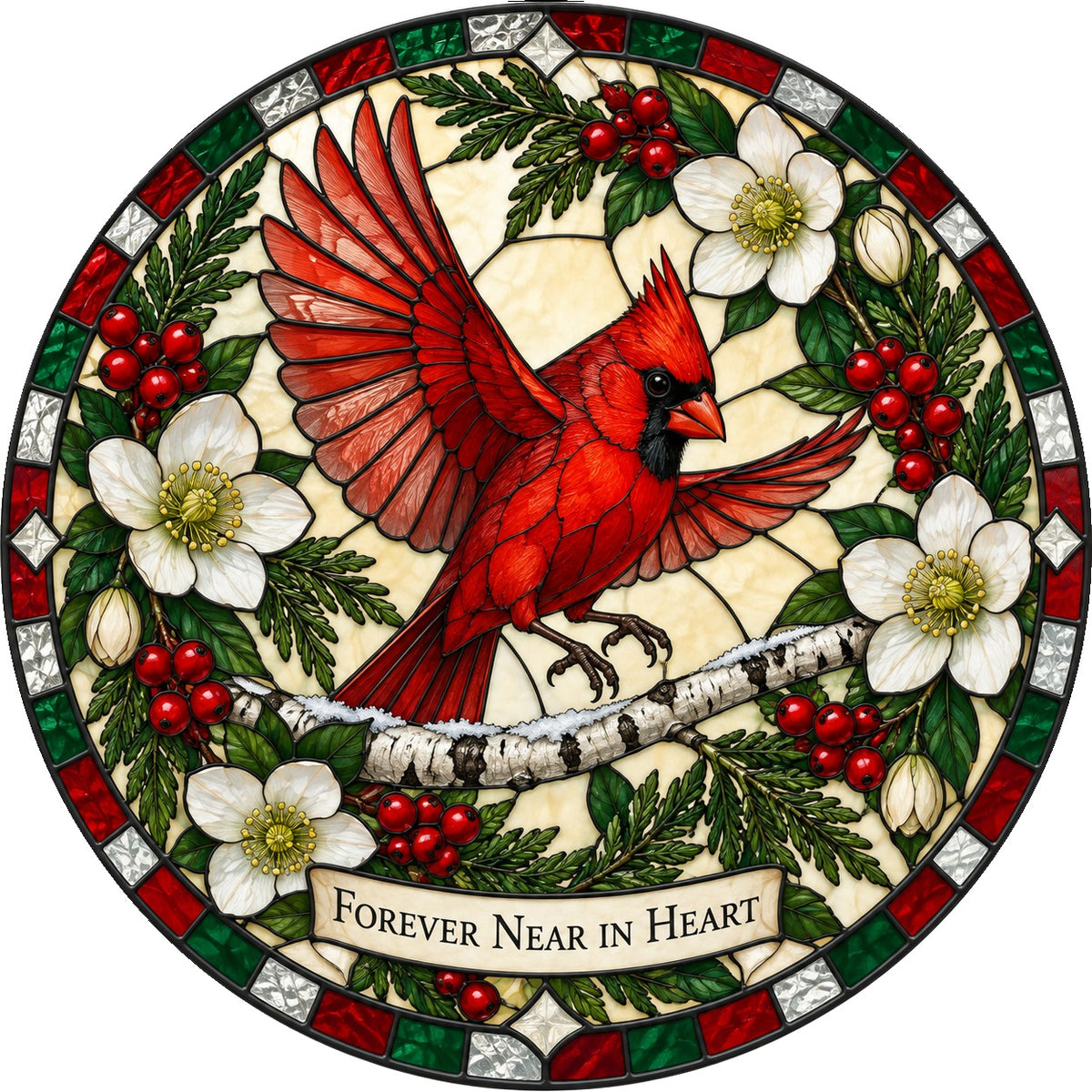 Winter Messenger of Hope Cardinal Suncatcher Memorial Window Ornament