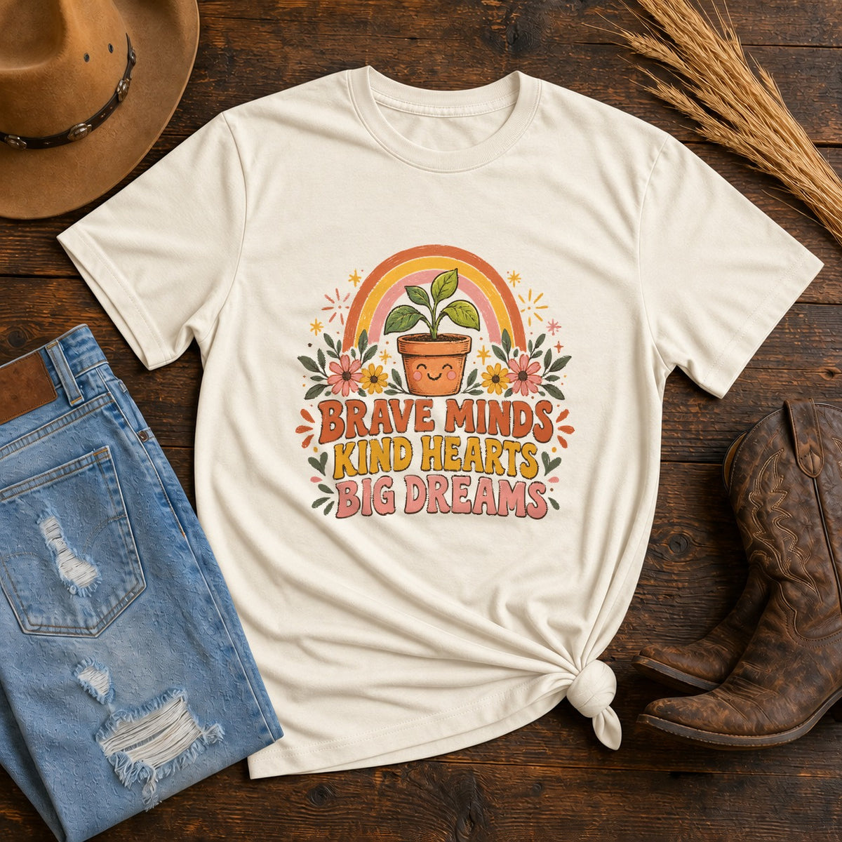 Comfort Colors T-Shirt, Brave Minds Kind Hearts Classroom Sprout