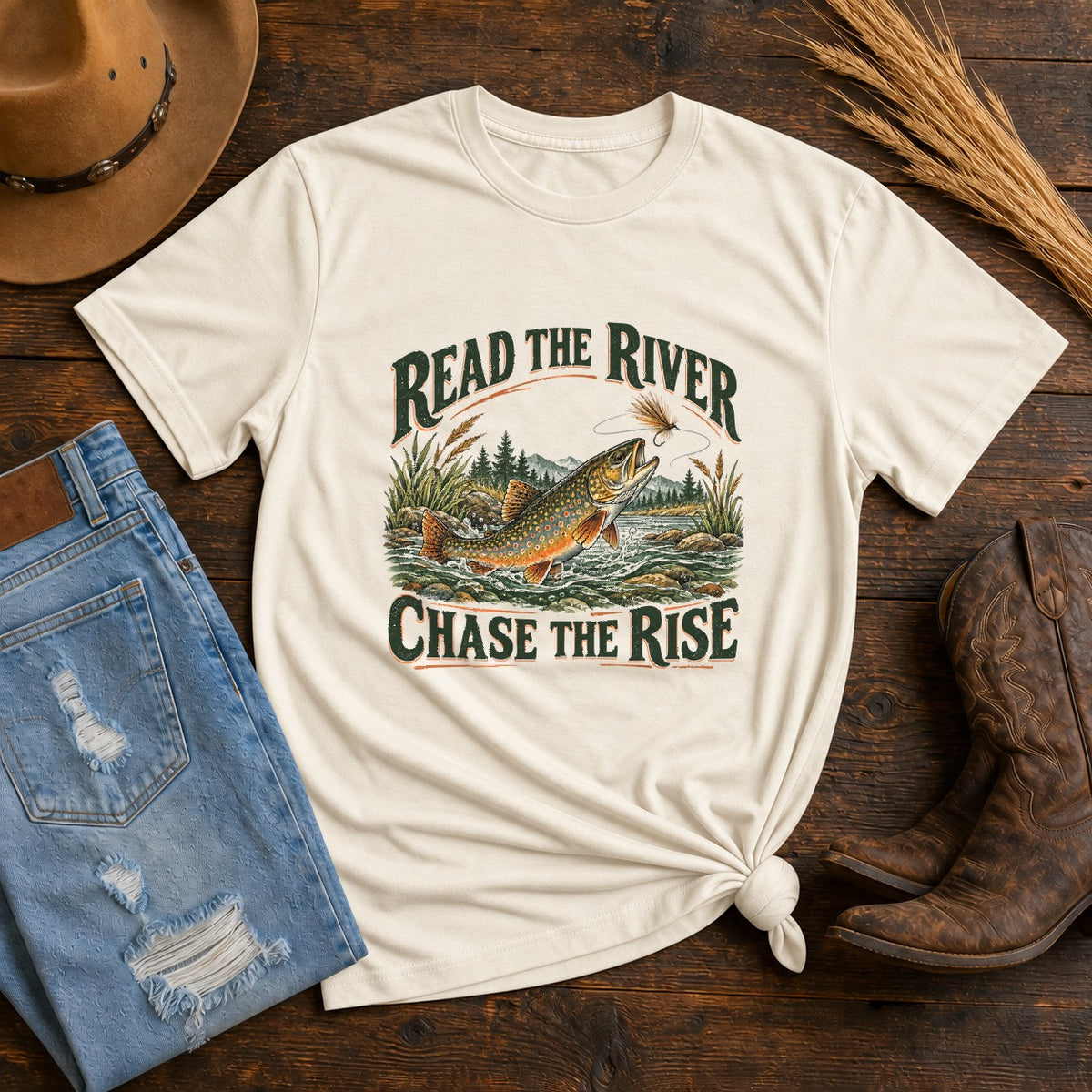 Read the River Comfort Colors T-Shirt, Trout Fly Fishing Graphic Tee