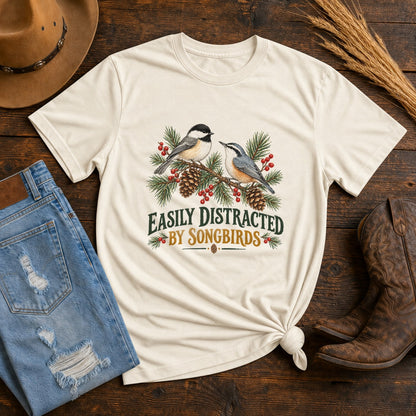 Easily Distracted Songbirds Comfort Colors T-Shirt, Bird Watcher Top
