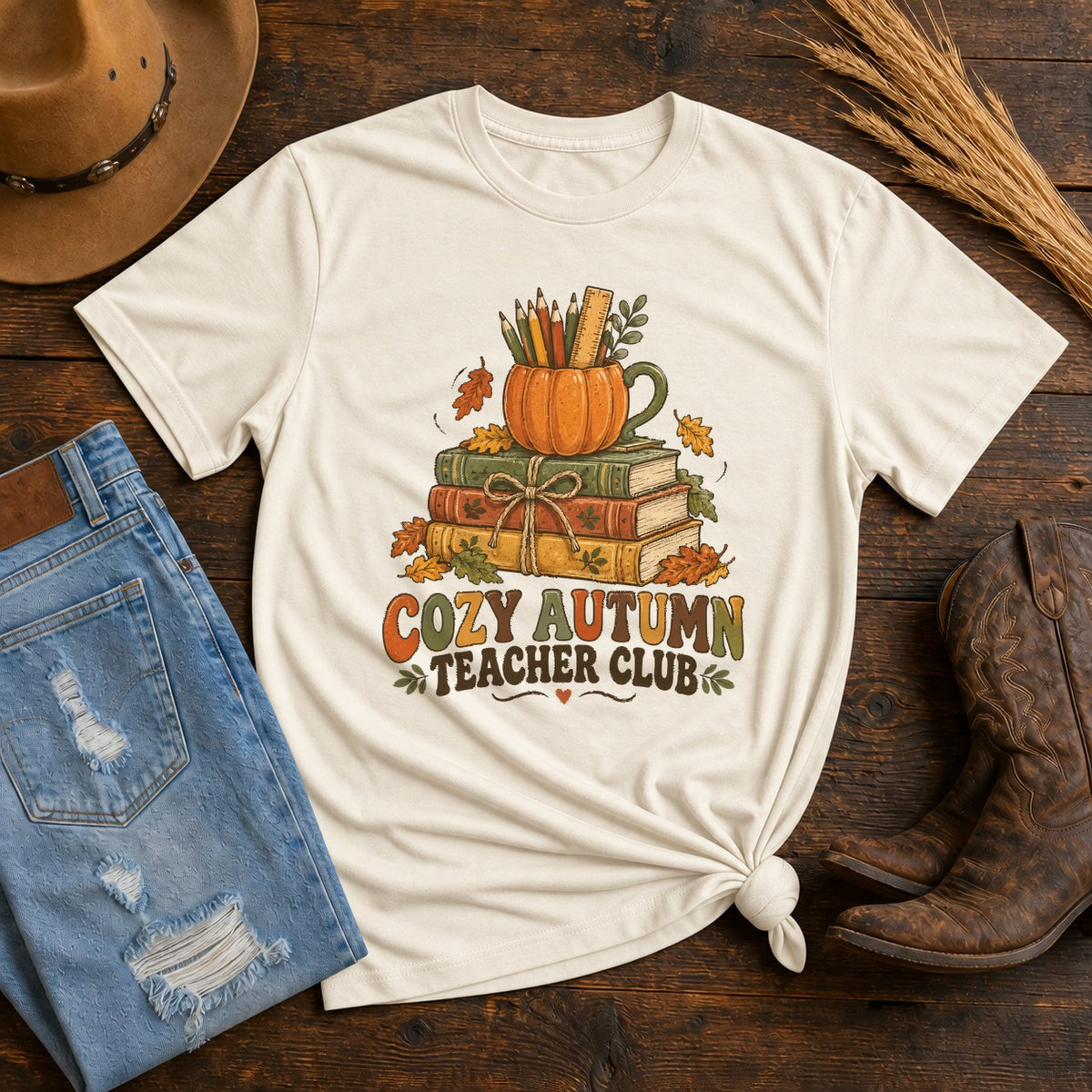 Cozy Autumn Teacher Club Comfort Colors Graphic T-Shirt