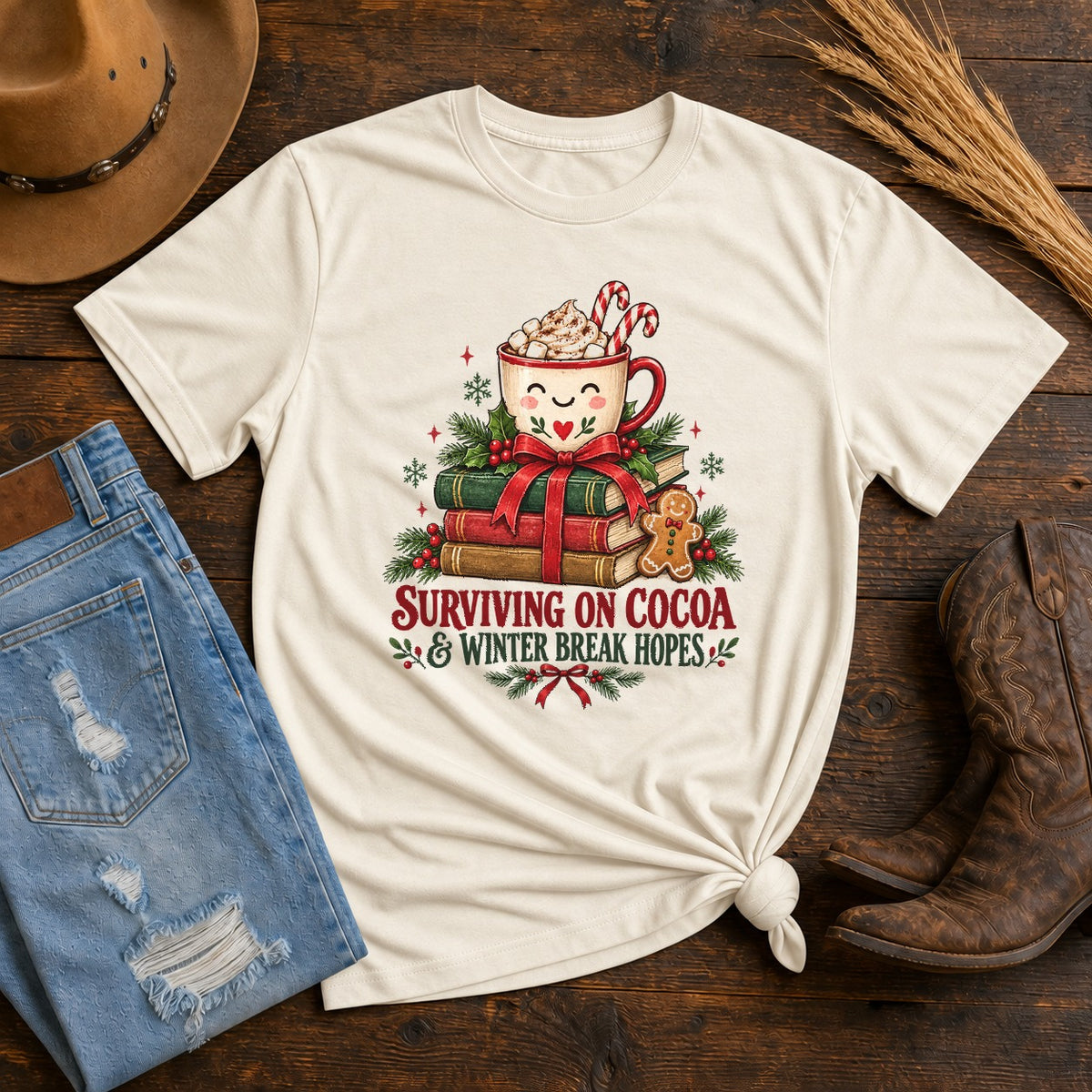 Surviving on Cocoa Teacher Comfort Colors T-Shirt, Holiday Graphic Tee