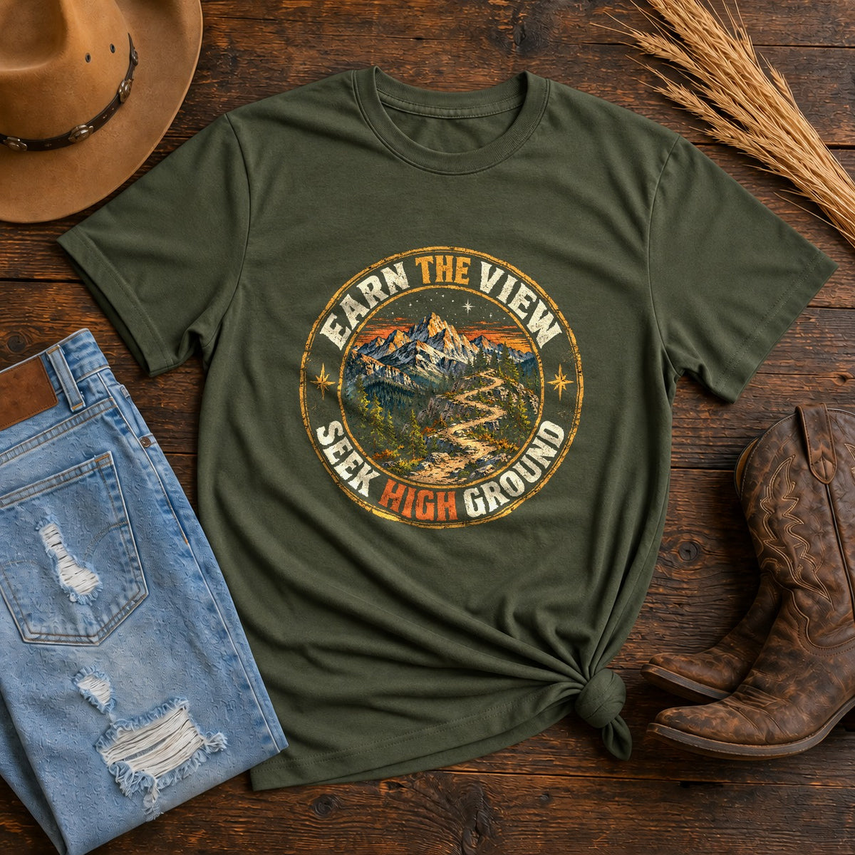 Comfort Colors Earn The View Hiking T-Shirt, Moss