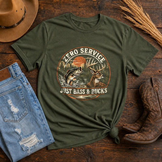 Zero Service Bass and Bucks Comfort Colors T-Shirt, Moss Graphic Tee