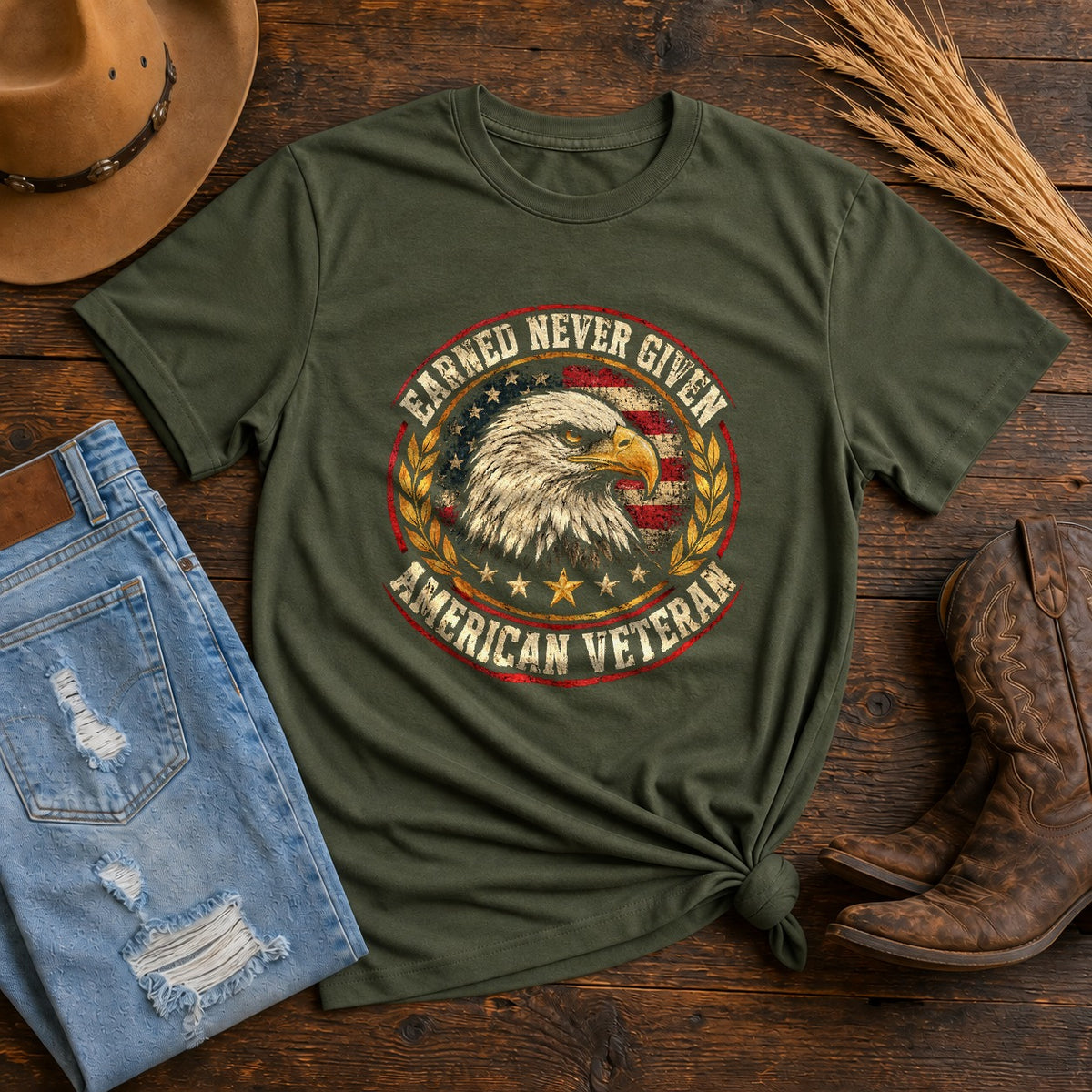 Earned Never Given Veteran Comfort Colors Graphic T-Shirt, Moss