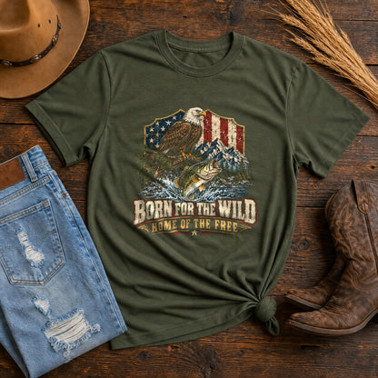 Born Wild Home Free Comfort Colors T-Shirt, Patriotic Outdoors