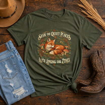 Quiet Pines Fox Nature Comfort Colors T-Shirt, Woodland Graphic Tee