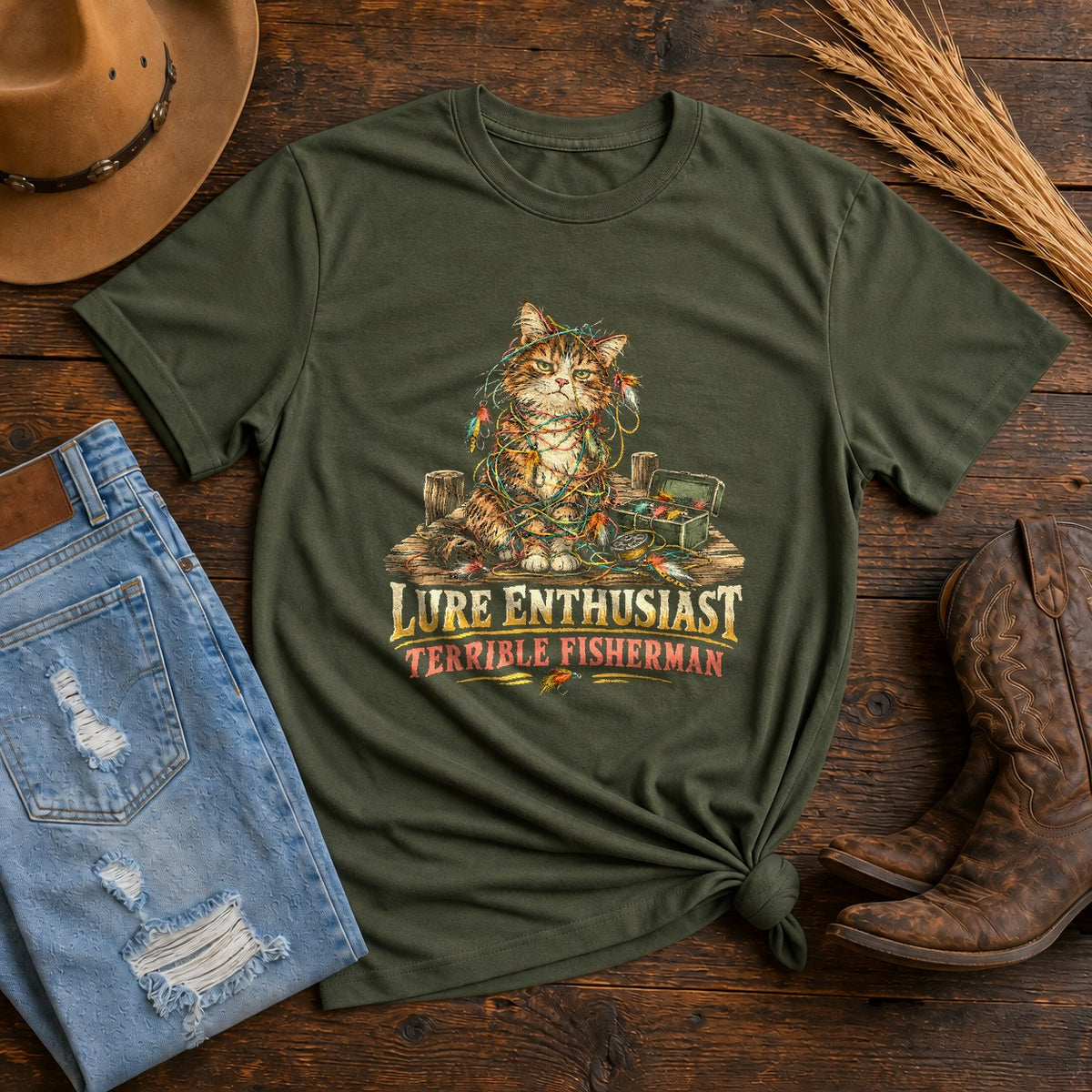 Lure Enthusiast Cat Graphic T-Shirt, Comfort Colors Tee