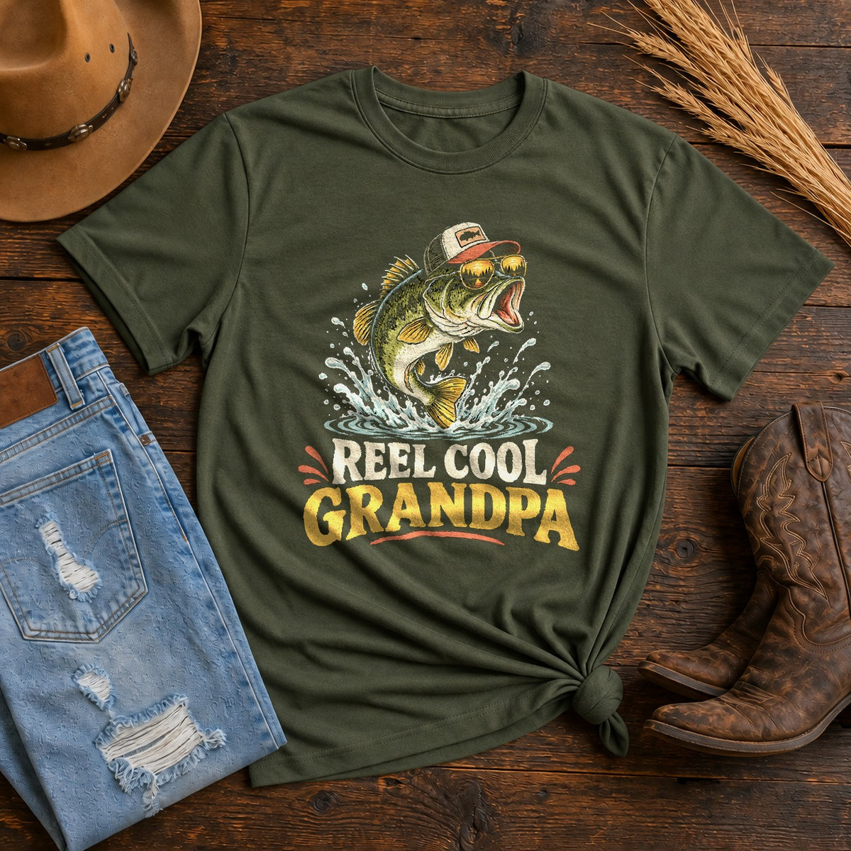 Reel Cool Grandpa Comfort Colors T-Shirt, Bass Fishing Tee
