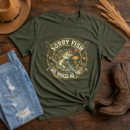 Comfort Colors Hooked First Angler Fishing Husband T-Shirt