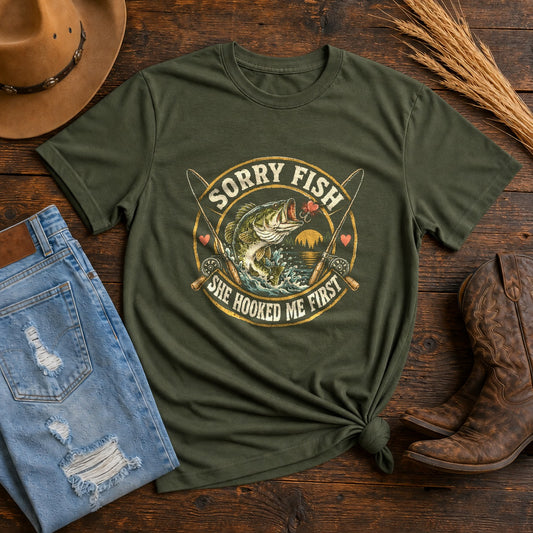 Comfort Colors Hooked First Angler Fishing Husband T-Shirt