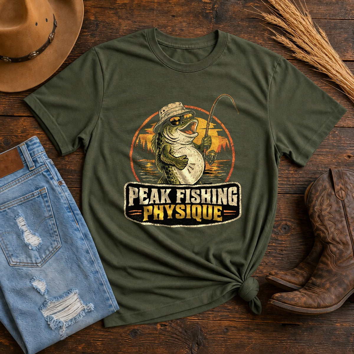 Peak Fishing Physique Comfort Colors T-Shirt, Moss Graphic Tee