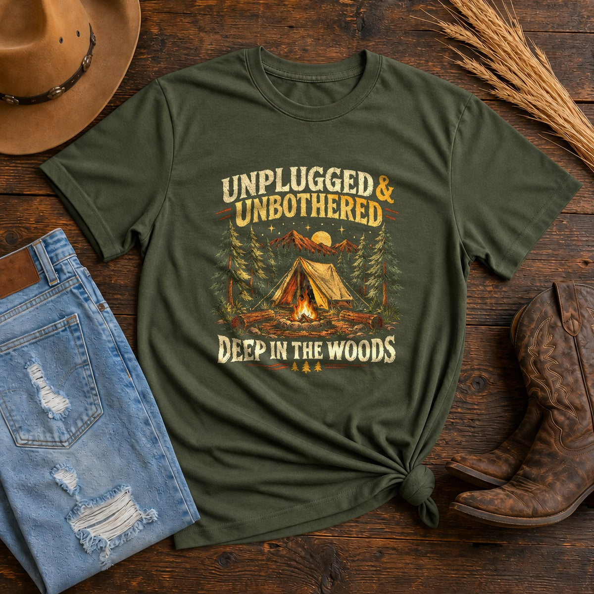 Comfort Colors Unplugged in the Woods Graphic T-Shirt, Camping Tee