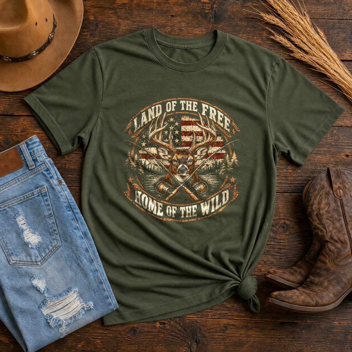 Comfort Colors T-Shirt, Patriotic Hunting Fishing Badge Tee