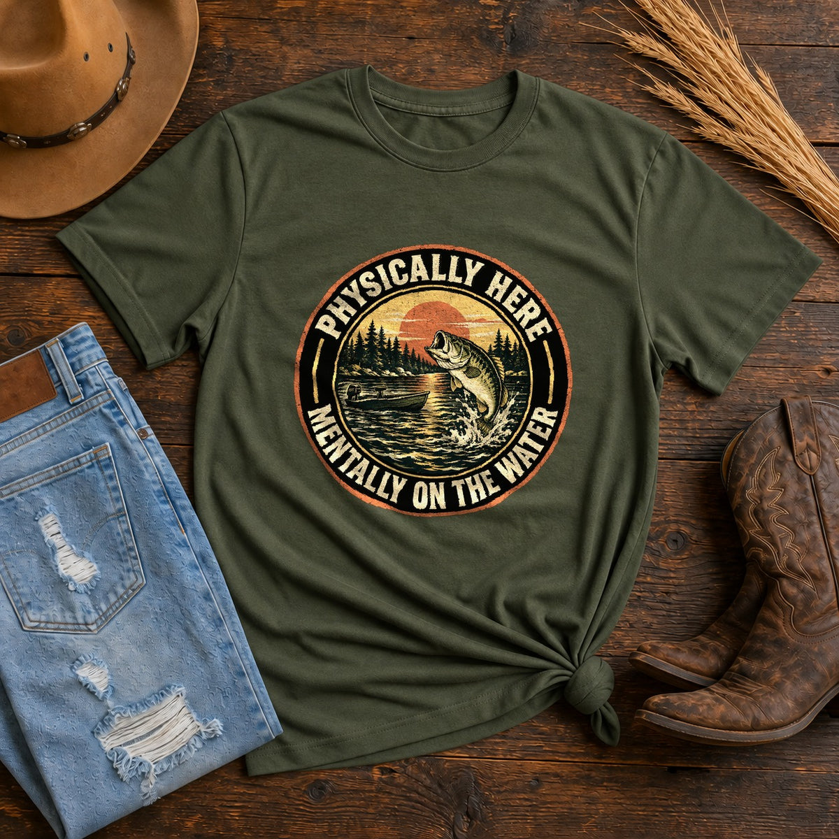 Mentally on the Water Comfort Colors Fishing T-Shirt in Moss