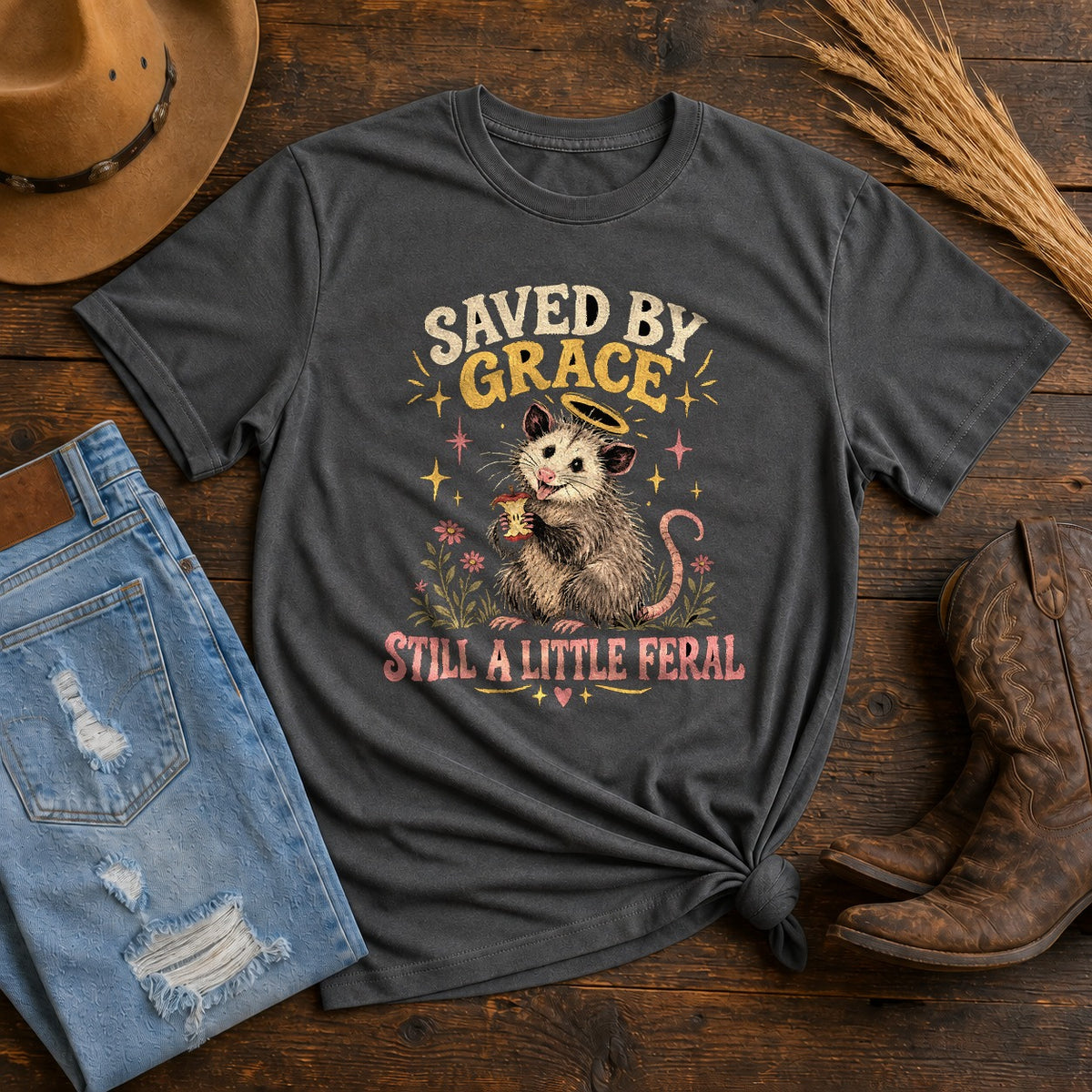 Comfort Colors T-Shirt, Feral Yet Redeemed Opossum Graphic