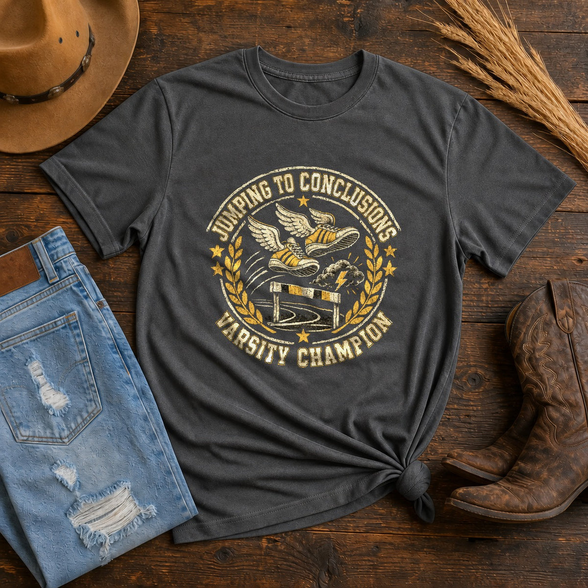 Comfort Colors Jumping to Conclusions Varsity Graphic T-Shirt
