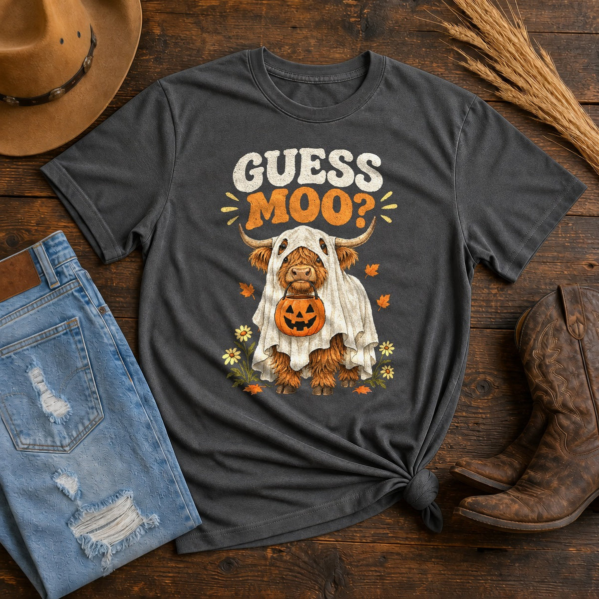 Guess Moo Ghost Cow Comfort Colors T-Shirt, Pepper